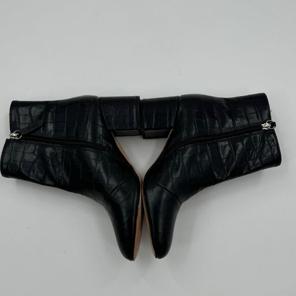 Black Schutz Crocodile-Embossed Leather Ankle Boots Size 8B With Side Zipper - Picture 5 of 12